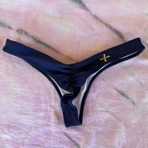 RARE Coulbourne Navy Blue & Yellow + Scrunch Butt Brazilian Thong Bikini Bottoms